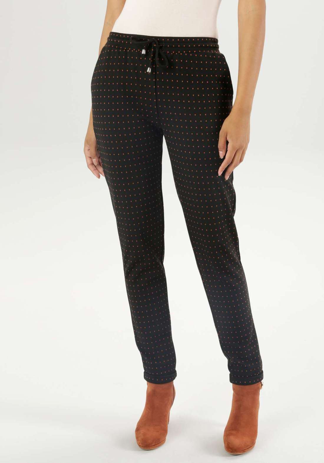 Брюки без застежки с мелкими квадратами