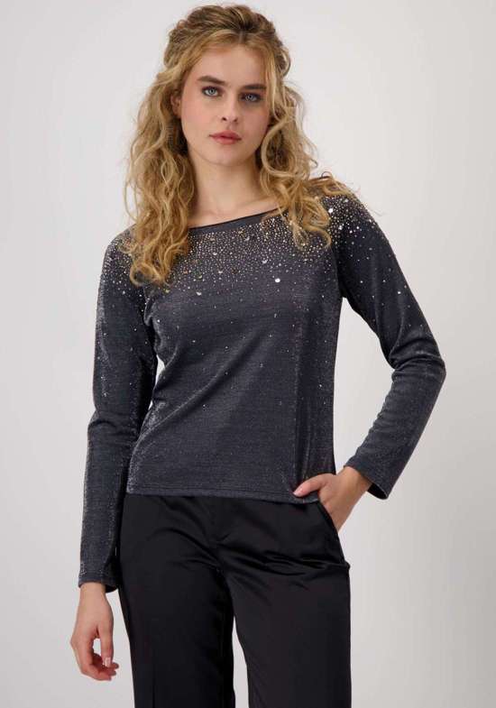 Рубашка с круглым вырезом и стразами