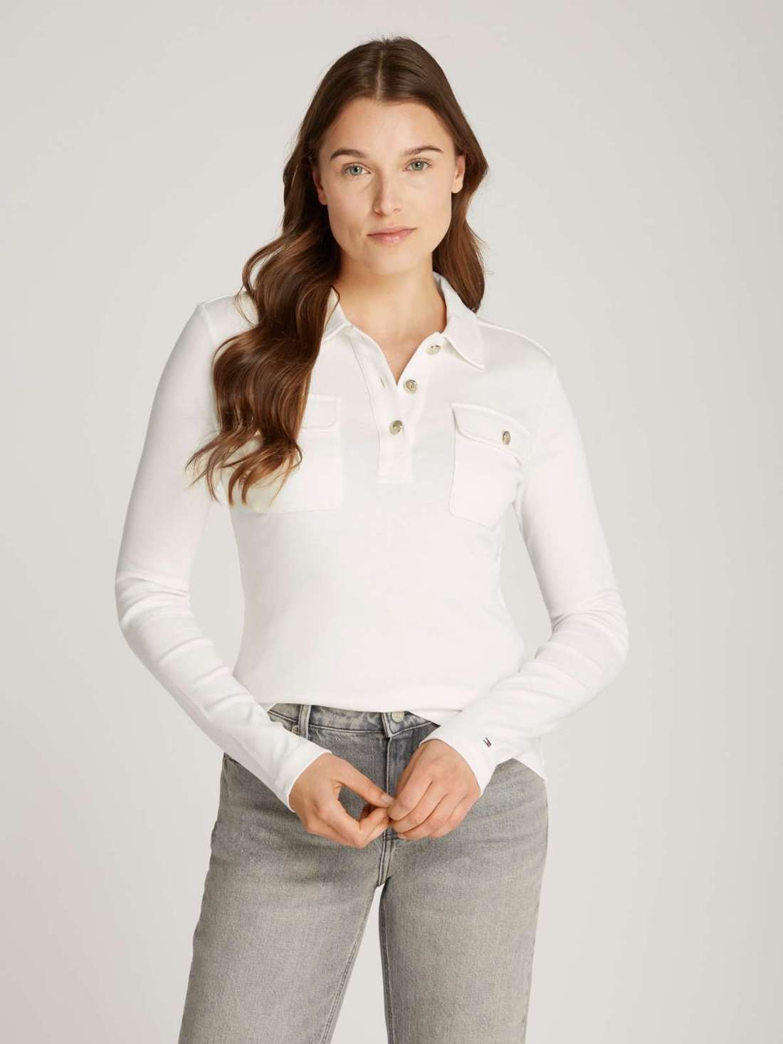 Рубашка-поло с нагрудными карманами SLIM GOLD BTN POLO LS