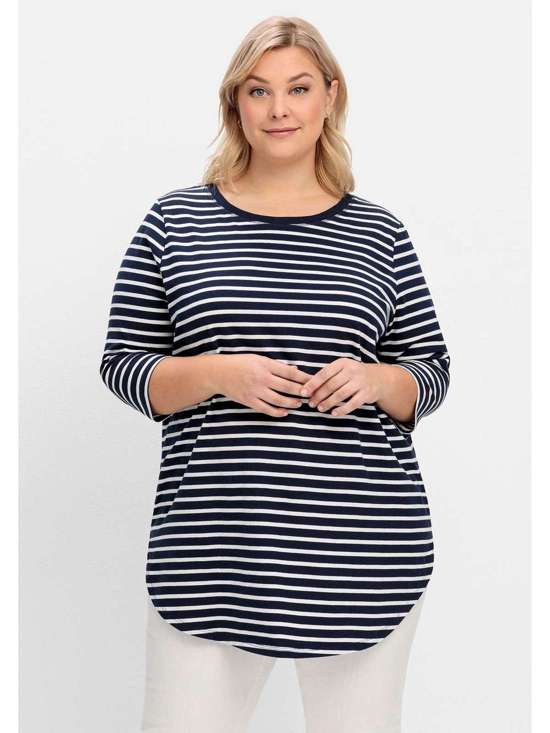 Длинная рубашка с полосками и молнией на шее Große Größen