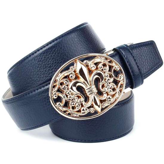 Кожаный ремень с золотой пряжкой-лилией