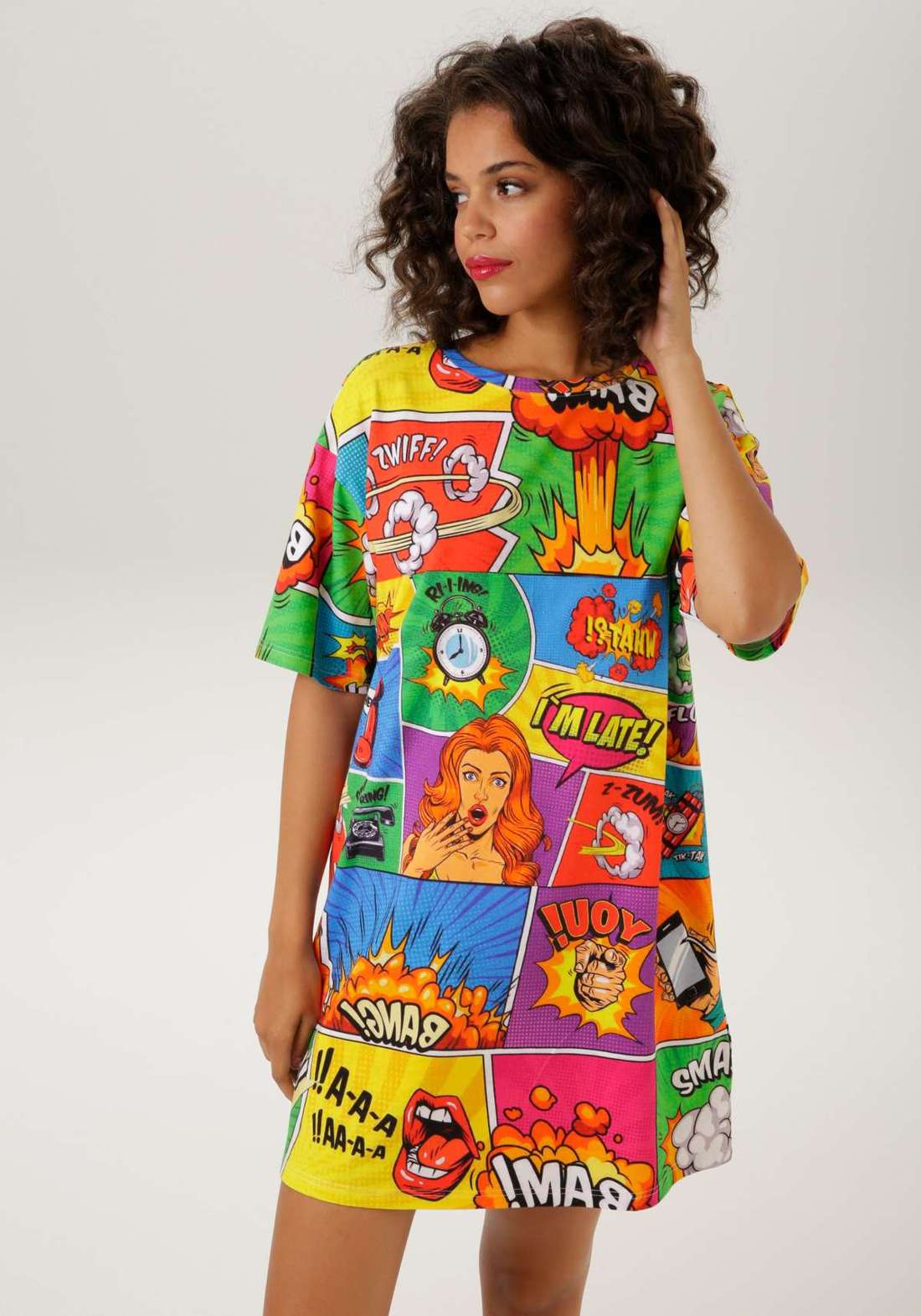 Мини-платье с классными комическими принтами