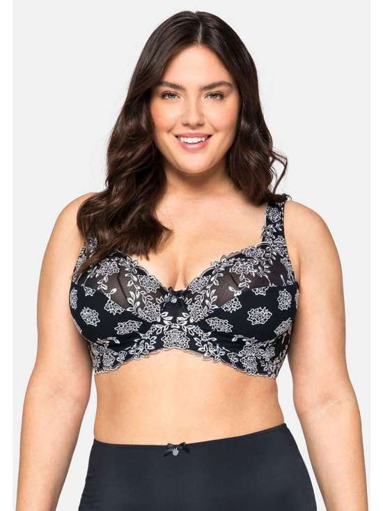 Бюстгальтер на косточках с кружевной вышивкой и сетчатыми вставками Große Größen