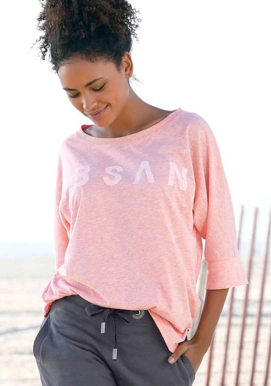 Меланжевая рубашка с рукавом 3/4 и принтом-логотипом спереди. Iduna