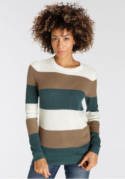 Вязаный свитер модным узором в полоску.