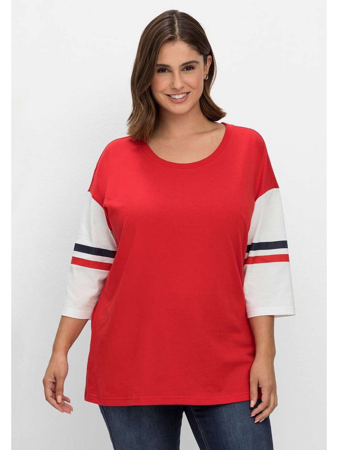 рубашка в студенческом стиле с рукавами 3/4 Große Größen