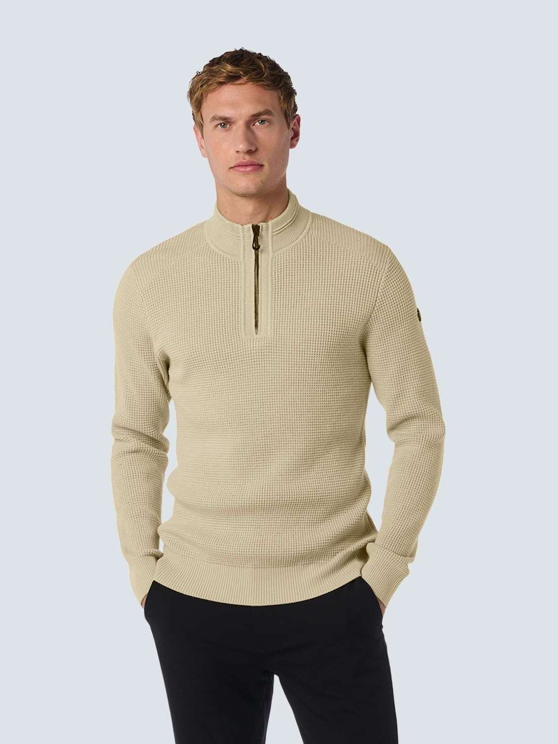 Свитер с высоким воротником No Excess Jacquard-Pullover mit halbem Reißverschluss