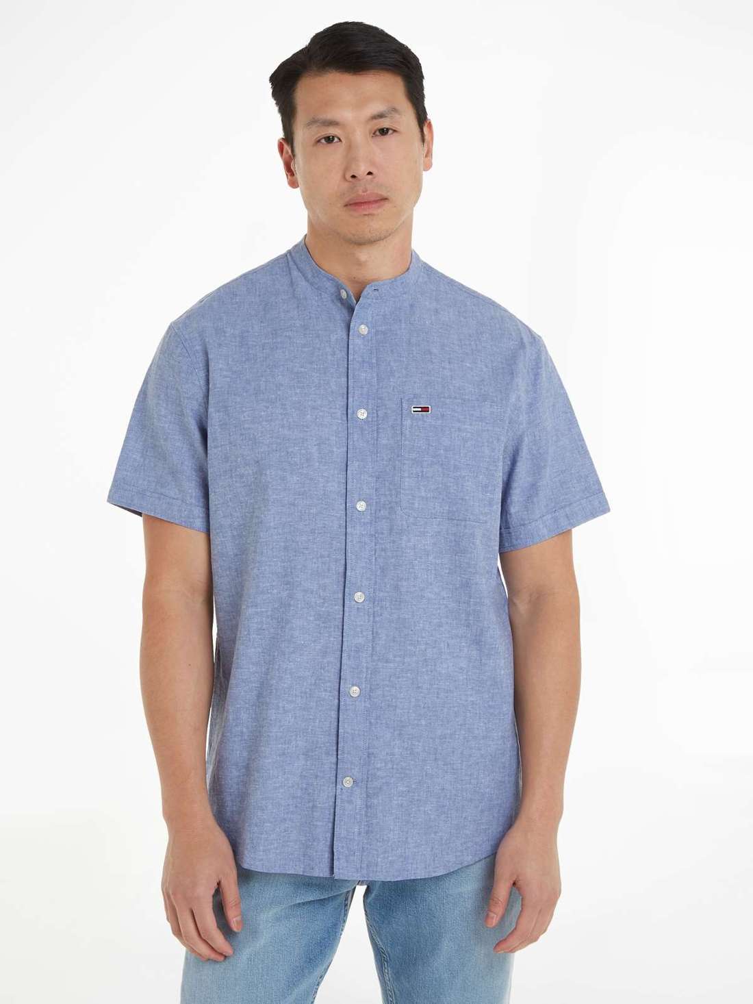 Рубашка с короткими рукавами в пестрый вид TJM REG MAO LINEN BLEND SS SHIRT