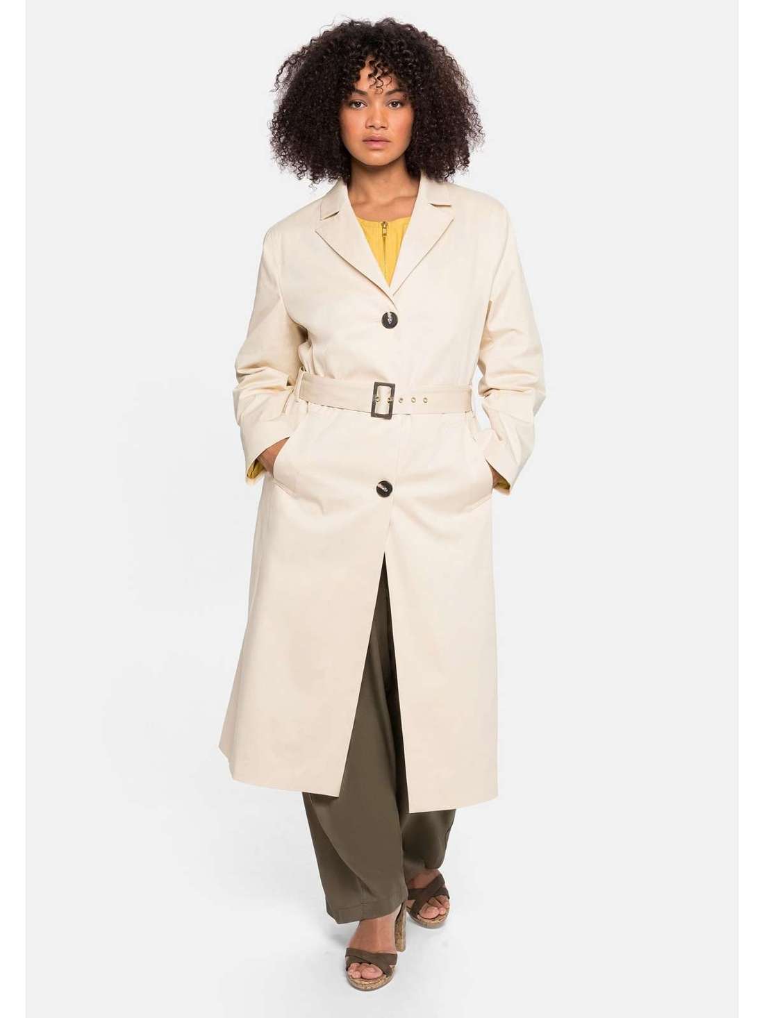 Тренч с воротником с лацканами и контрастной подкладкой Große Größen