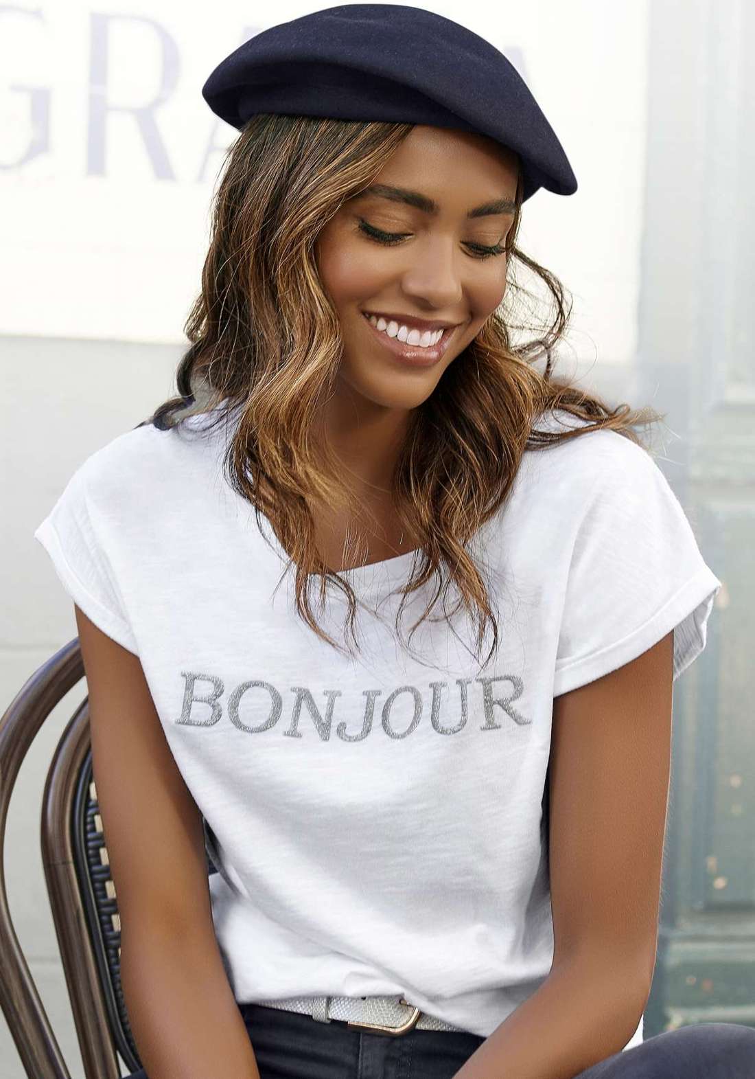футболка mit Frontdruck `Bonjour`
