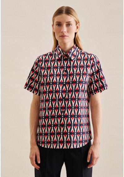 Блузка-рубашка, воротник с короткими рукавами, геометрические узоры.