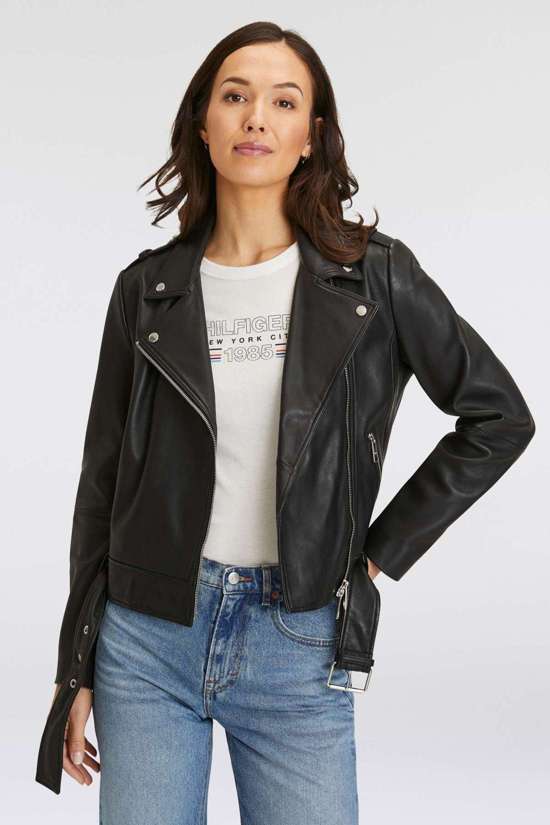 Кожаная куртка с декоративным поясом C_Sameli