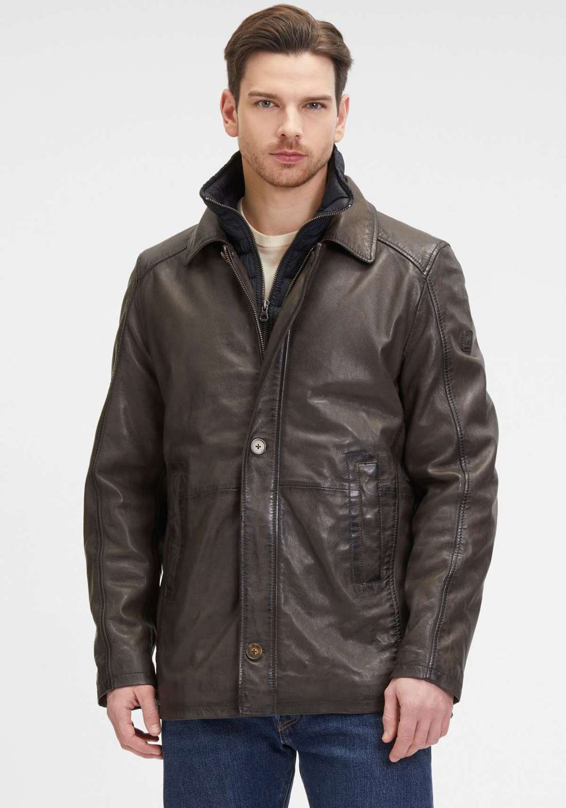 Кожаная куртка с утепленной вставкой GMSantfort