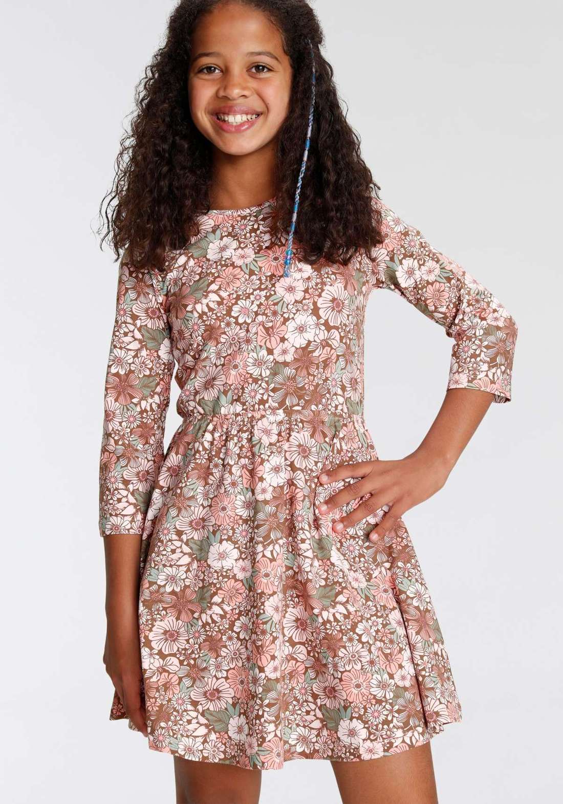 Платье Skater, рукава 3/4, с цветочным принтом