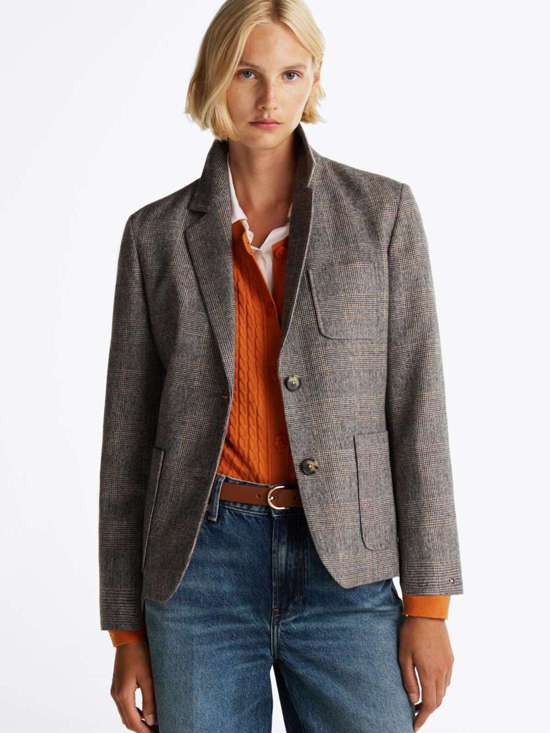 Короткий пиджак в модную клетку WOOL MIX CHECK SB BLAZER
