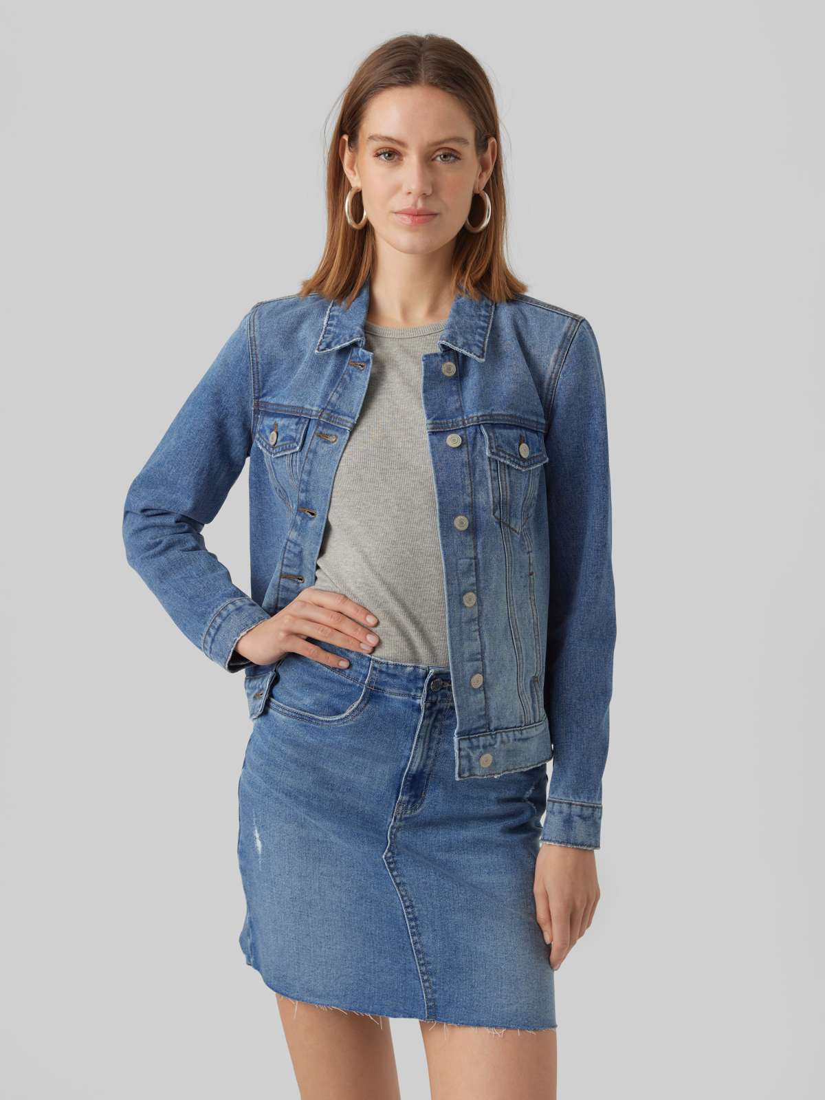 Джинсовая куртка со слегка потертыми эффектами VMZORICA LS DENIM JACKET MIX NOOS