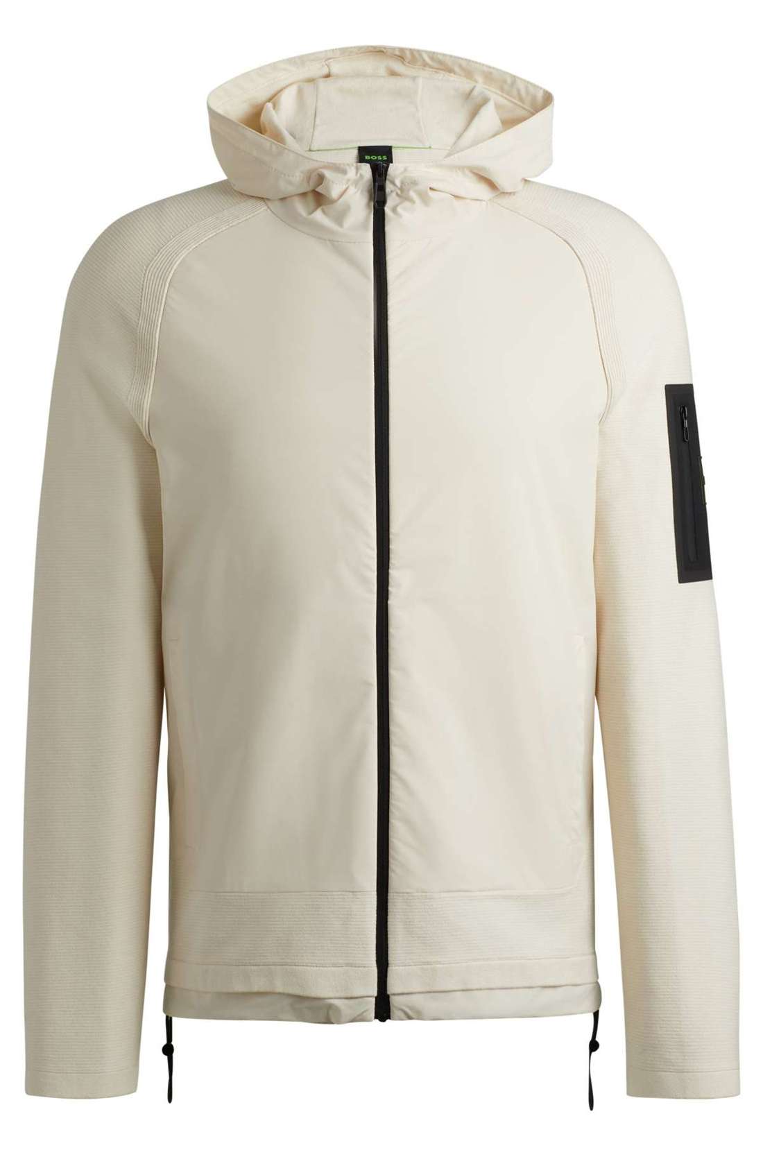 Уличная куртка с капюшоном и контрастным карманом на руке. Modak