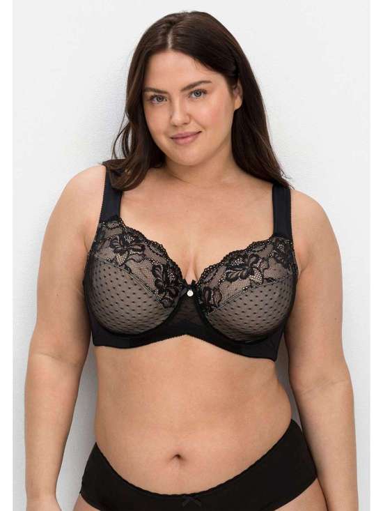 Бюстгальтер на косточках с кружевом и контрастной сетчатой подкладкой. Große Größen