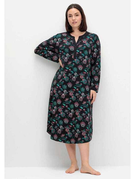 Ночная рубашка с цветочным принтом и планкой на пуговицах Große Größen