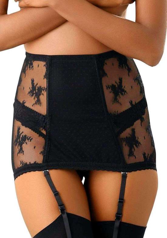 Пояс для чулок с прозрачным кружевом по бокам.