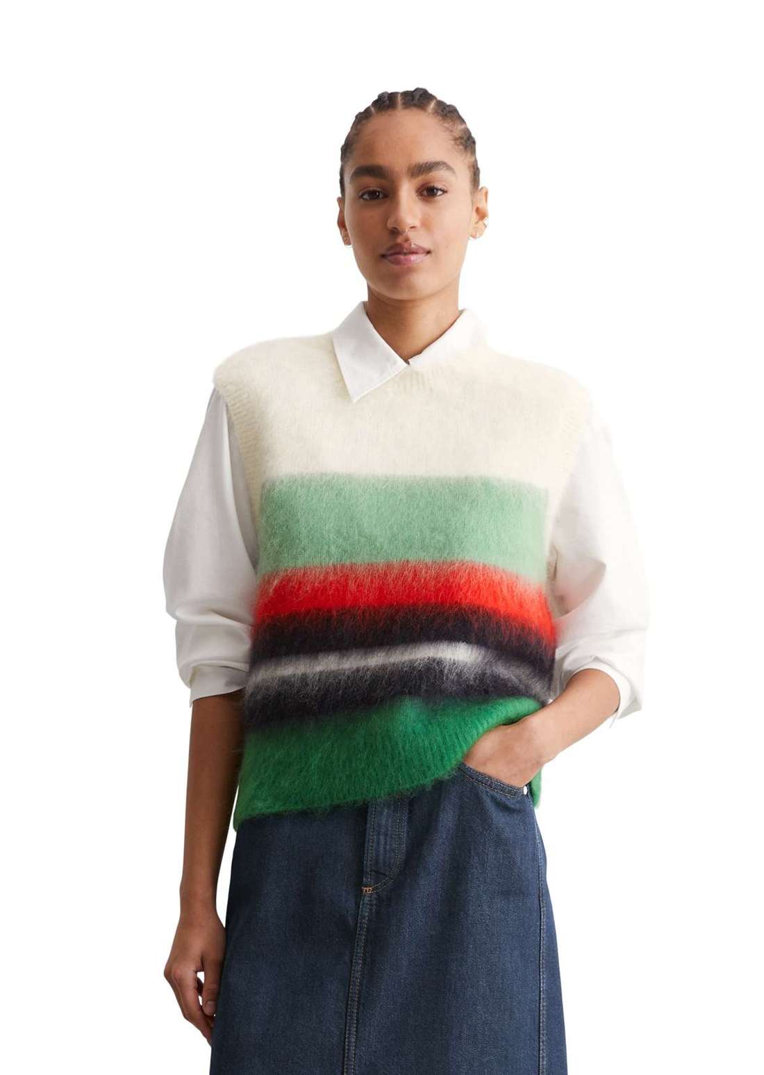 Свитер с круглым вырезом aus gebürstetem Schurwolle-Mohair-Mix