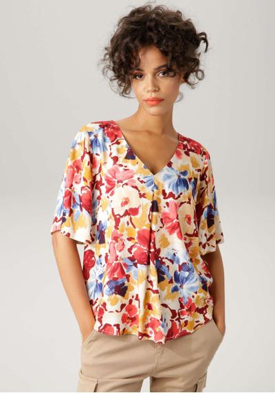 Блузка без шнуровки с ярким цветочным принтом