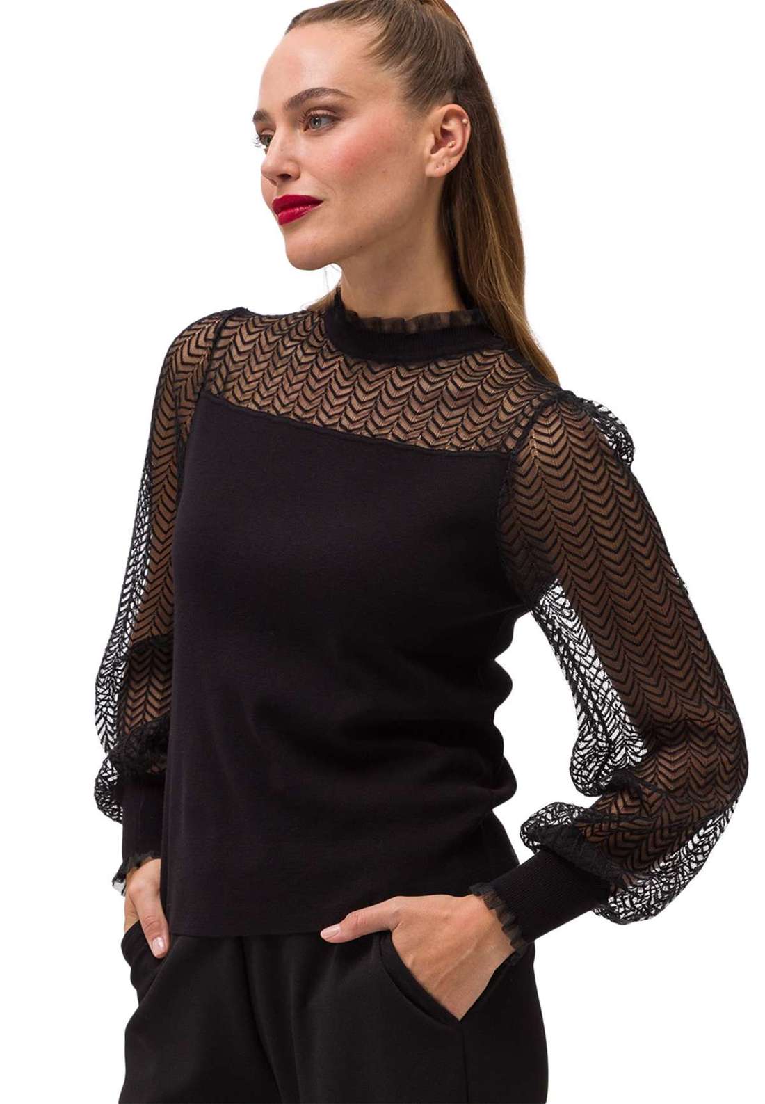 Вязаный свитер zero Strickpullover transparente Ärmel