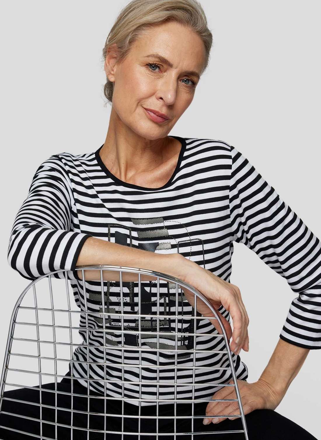 Рубашка с рукавом 3/4 с полосками и принтом