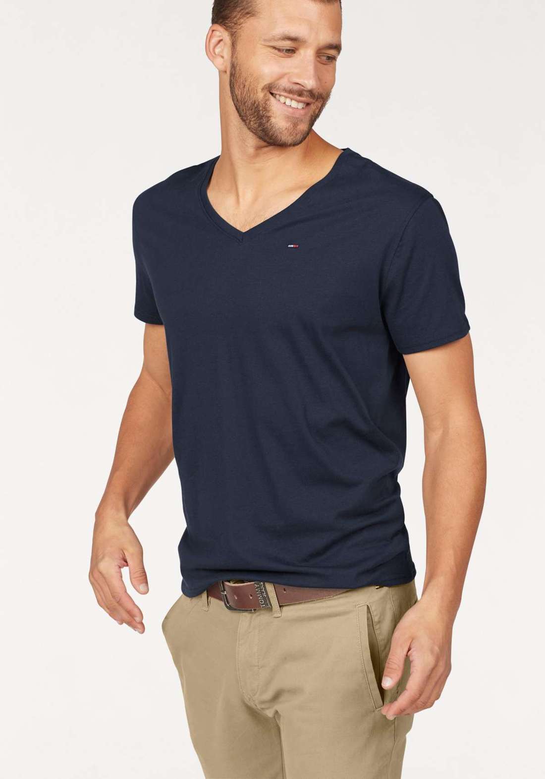 Футболка с V-образным вырезом и тонким флажком с логотипом TJM ORIGINAL JERSEY V NECK TEE