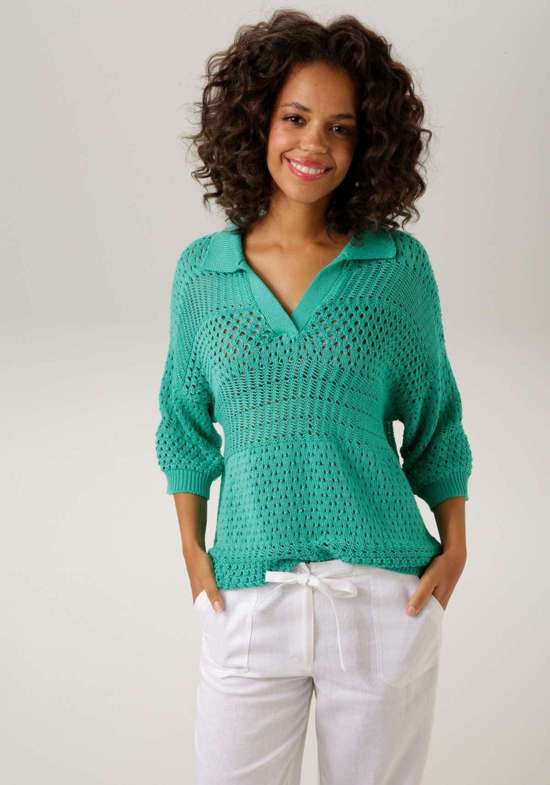 Вязаный свитер модного микса узоров Ajour.