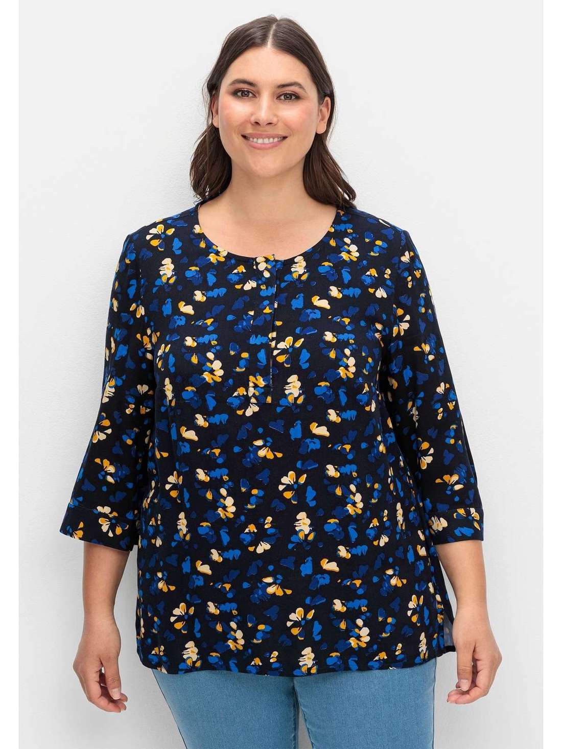 Туника с цветочным принтом и планкой на пуговицах Große Größen