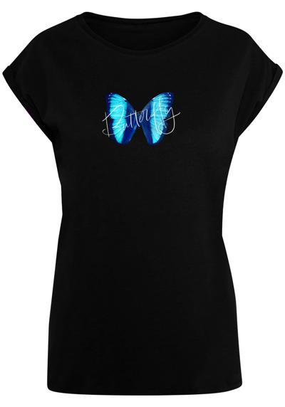 футболка Damen Ladies Butterfly Blue Extended Shoulder Tee