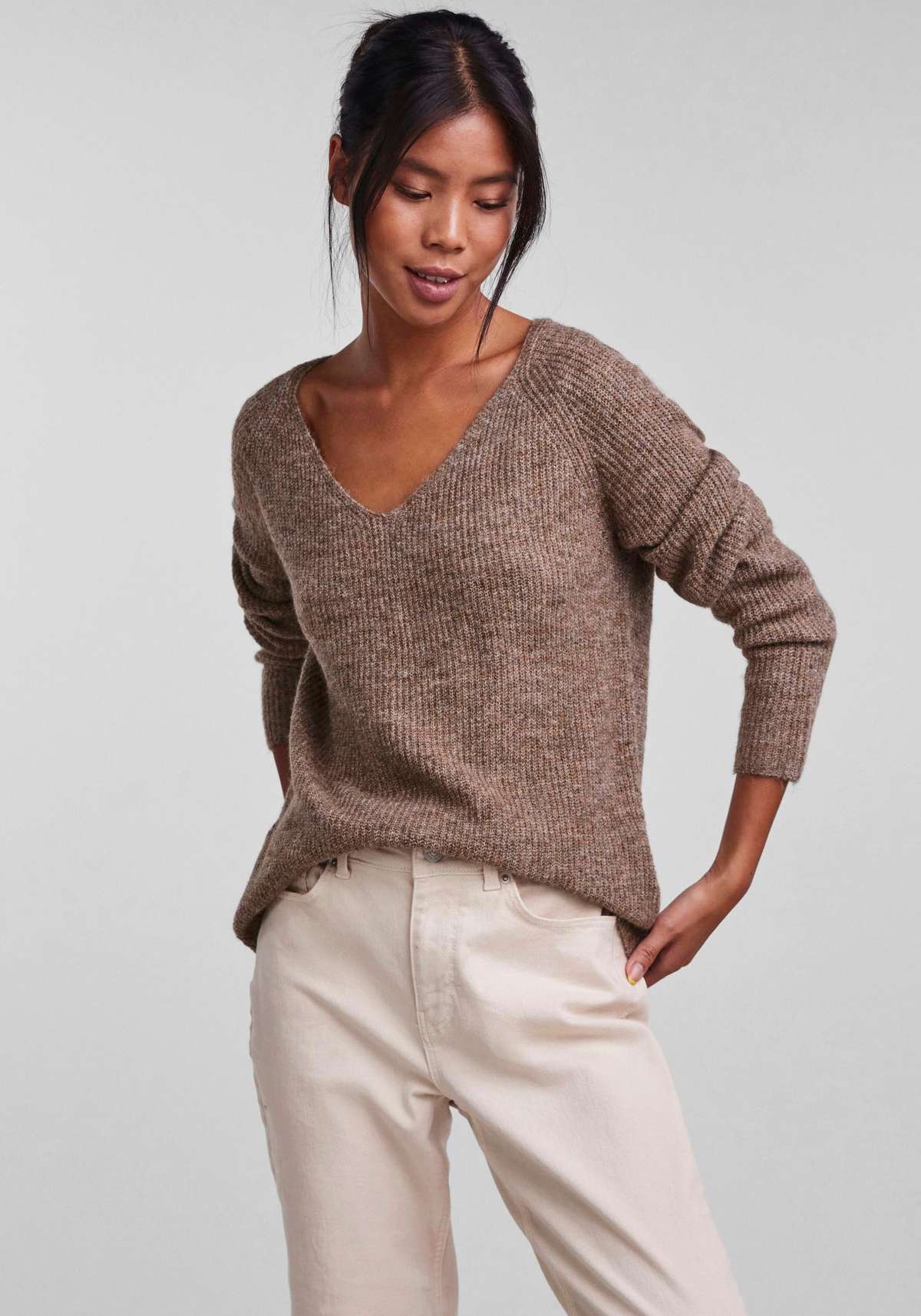 Свитер с V-образным вырезом из шерсти PCELLEN LS V-NECK KNIT NOOS BC