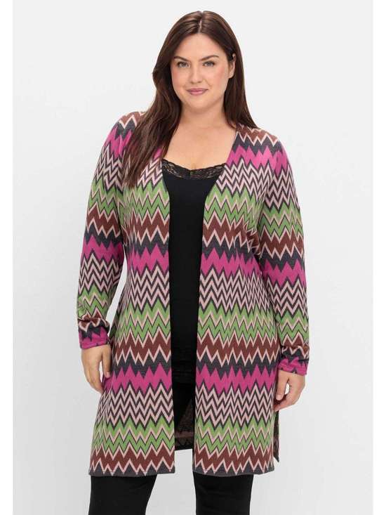 Длинный кардиган зигзагообразным жаккардовым узором. Große Größen