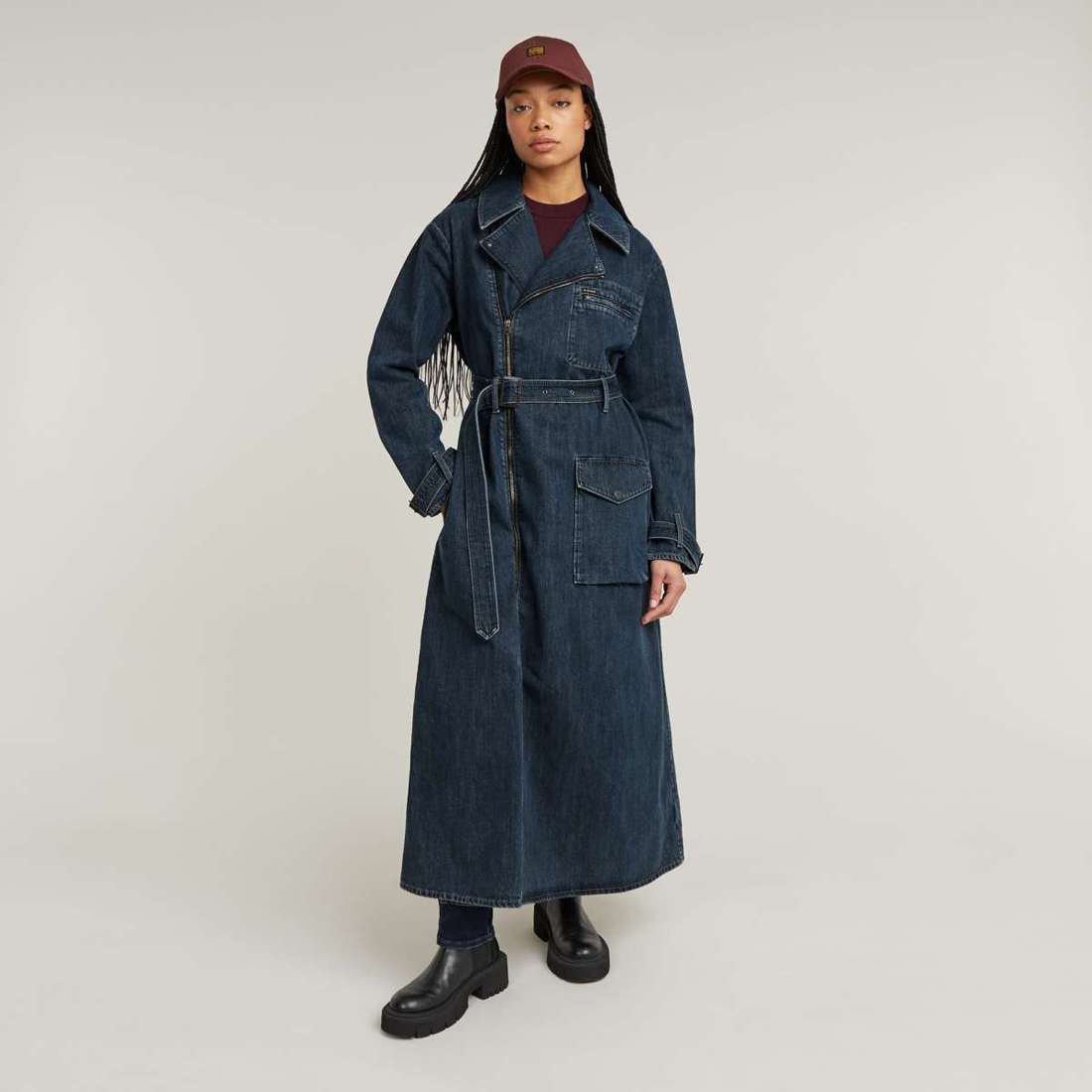 Байкерская куртка с регулируемым поясным ремнем. Long Biker Trench