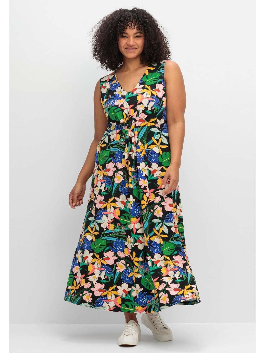 Платье из джерси с цветочным принтом и развевающейся юбкой Große Größen