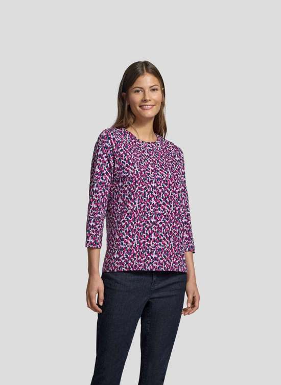 Рубашка с принтом Shirt mit abstraktem Pinselstrich-Muster und 3/4-Ärmeln