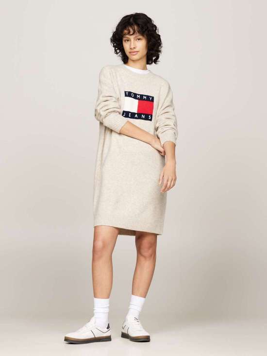 Трикотажное платье больших размеров с содержанием шерсти и... TJW MLNGE FLAG SWEATER DRESS EXT