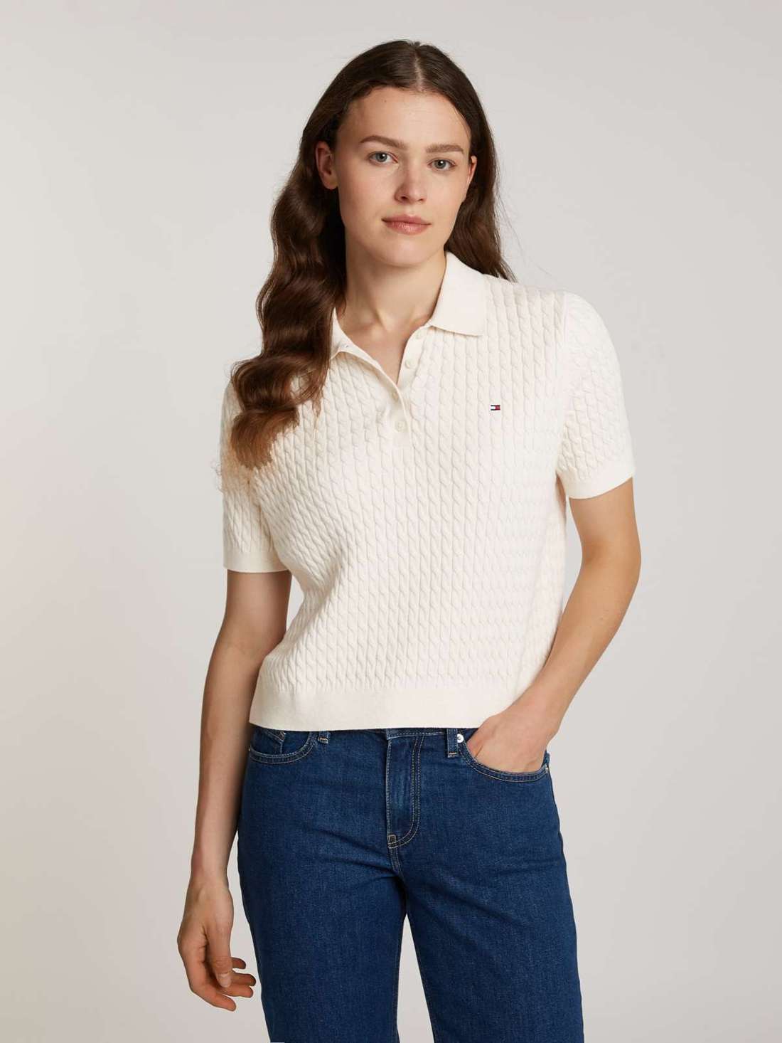 Джемпер вязанной вязки с воротником-поло CO CABLE POLO SWEATER SS