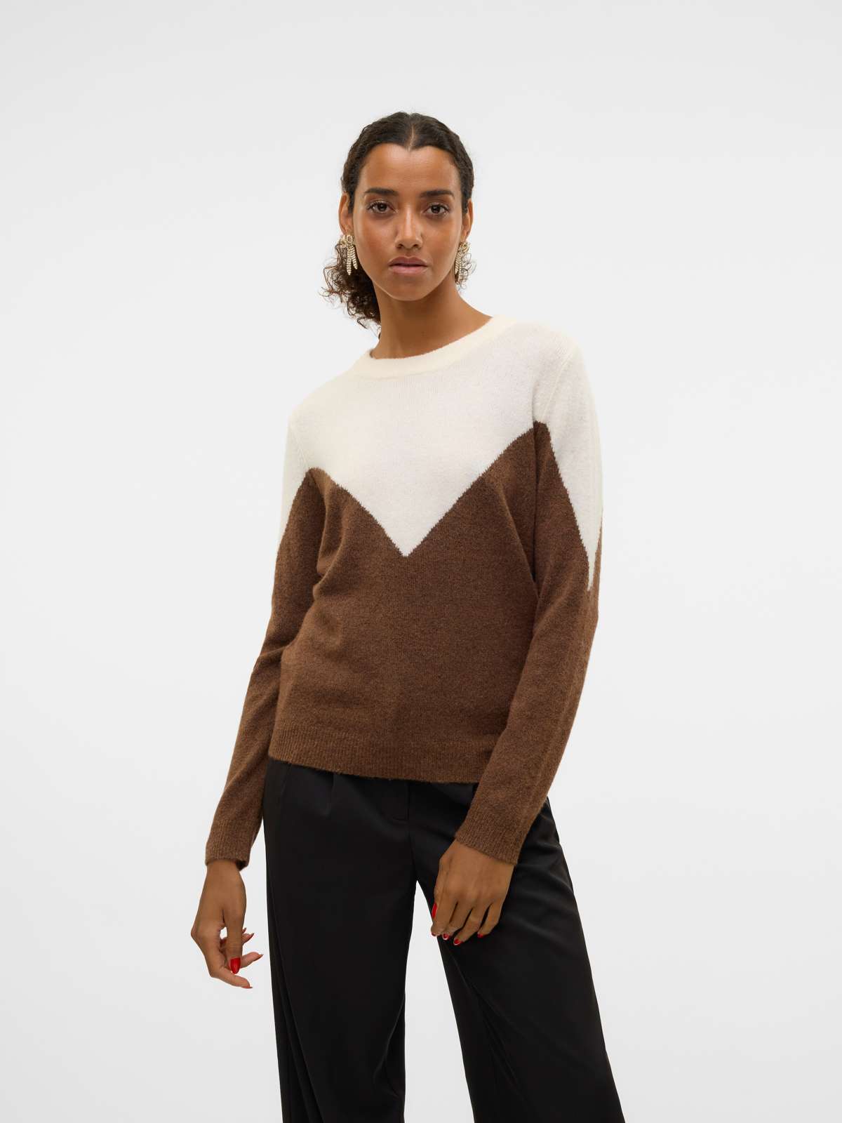 Вязаный свитер с полосатым узором VMPLAZA LS BLOCK PULLOVER GA BOO
