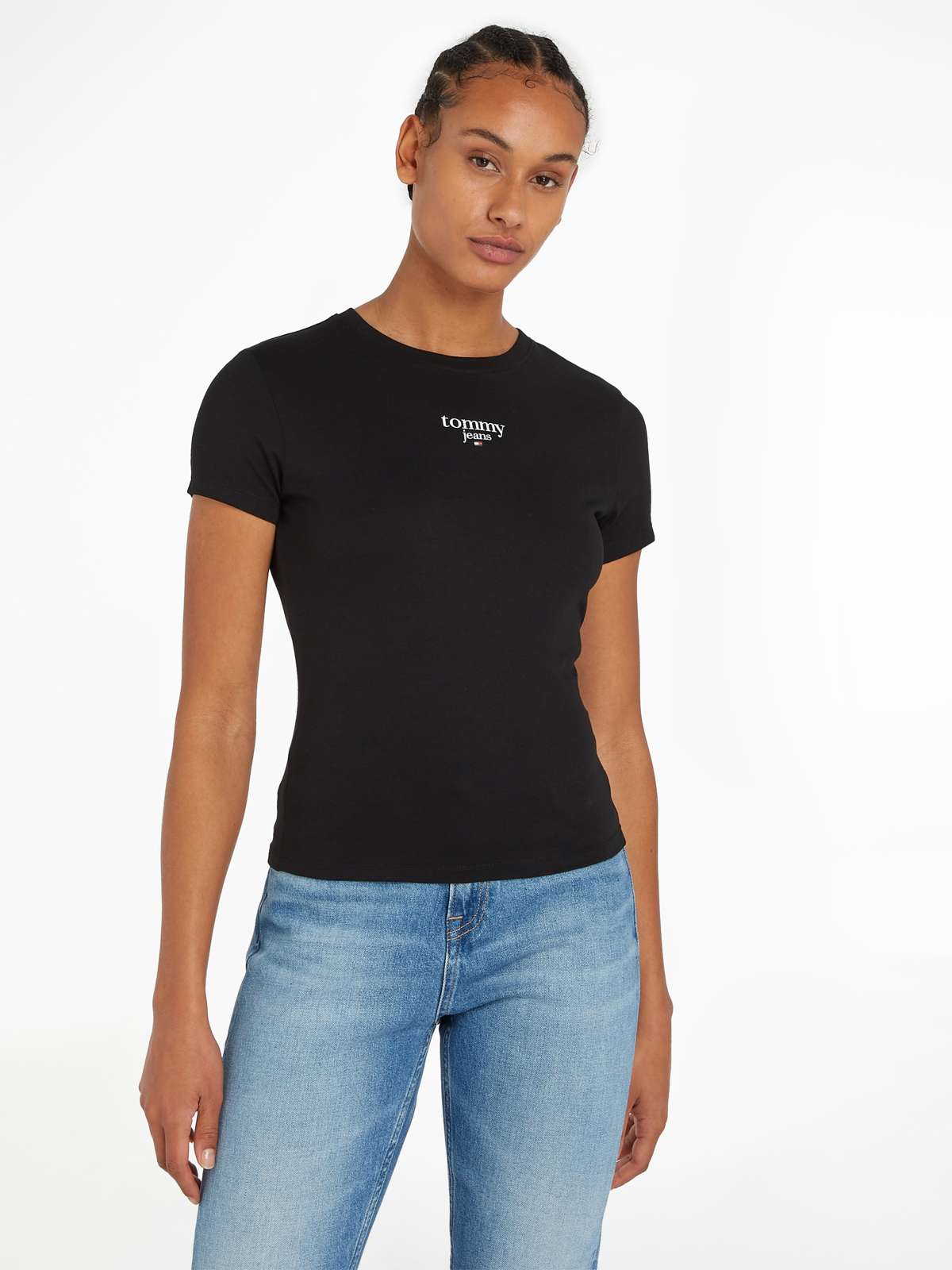 Рубашка с круглым вырезом и надписью логотипа Tommy Jeans TJW SLIM ESSENTIAL LOGO 1 SS EXT