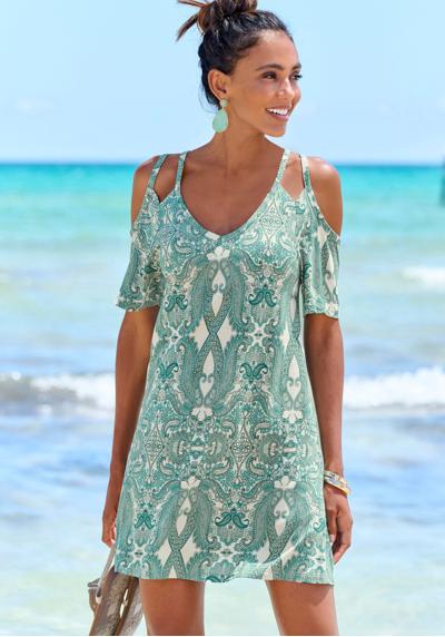 Длинная рубашка с бретелями, пляжное платье с принтом по всей поверхности, воздушное летнее платье.