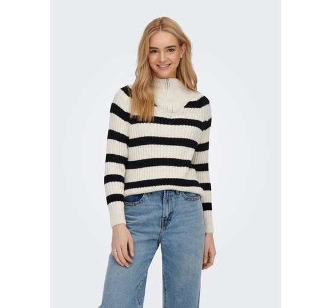 Свитер с воротником стойкой и полосатым узором ONLLEISE FREYA LS ZIP HIGH NECK KNT NOOS