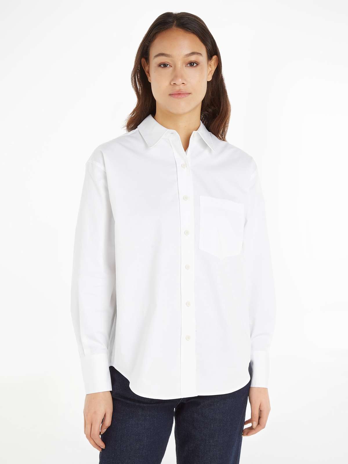 Блузка-рубашка с планкой на пуговицах во всю длину