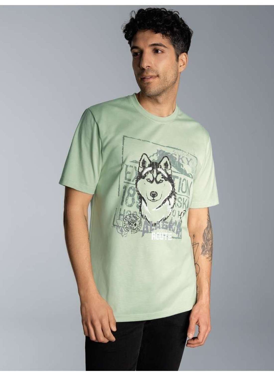футболка TRIGEMA T-Shirt mit großem Husky-Printmotiv