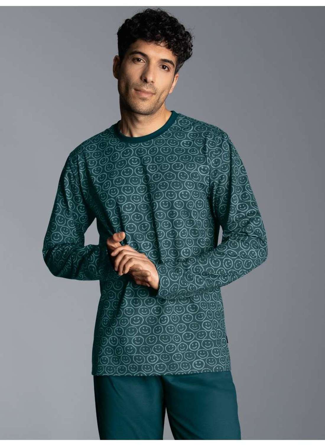 Пижамы TRIGEMA Schlafanzug Oberteil Langarm mit Smiley-Muster