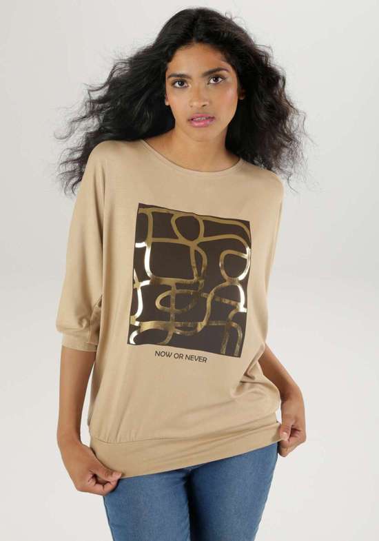 Рубашка «летучая мышь» с принтом из золотой фольги