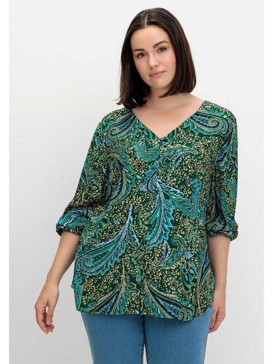Блузка с принтом пейсли и V-образным вырезом Große Größen