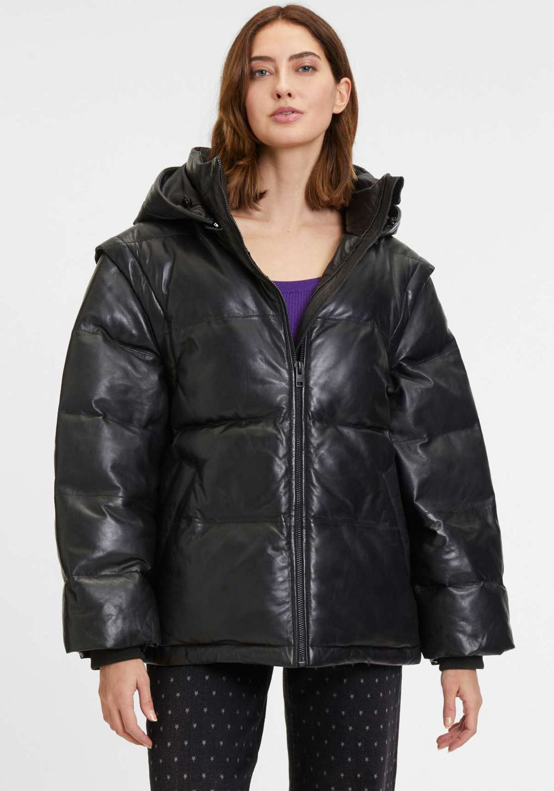 Кожаная куртка с капюшоном и контрастной молнией. G2WEloisa OS