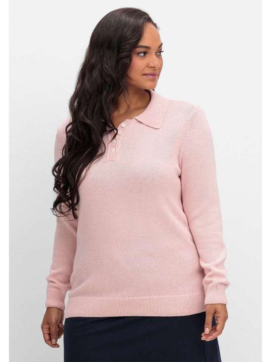 Вязаный свитер с воротником-поло в пестрый вид Große Größen